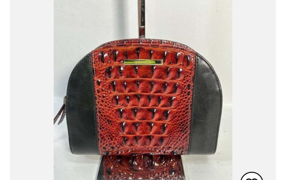 Brahmin Small Georgia Belle Crossbody Bag with Crocodile Embossed Red and Black